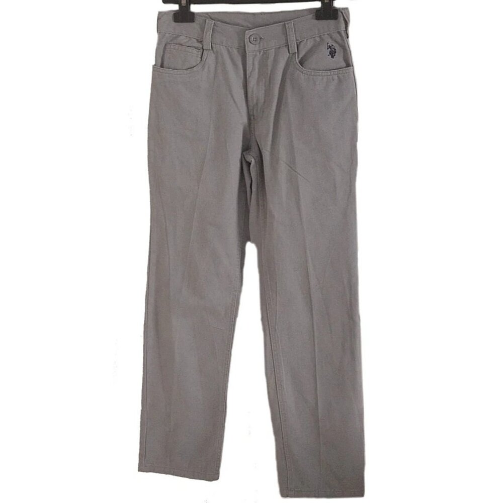 U.S Polo Assn. USPA Boys Slim Straight Fit Cotton Gray Pants Size 12 (7YO & Up)